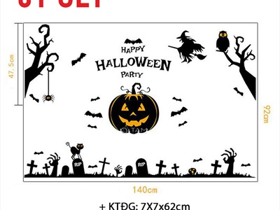 Set Decal Halloween chủ đề bí ngô hắc ám khổ 1.4x0.9m DECAL-HLW1409-01